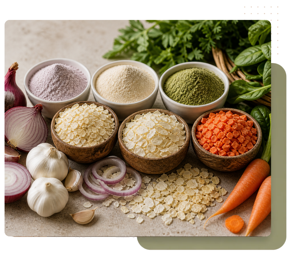 Bulk dehydrated vegetable powders